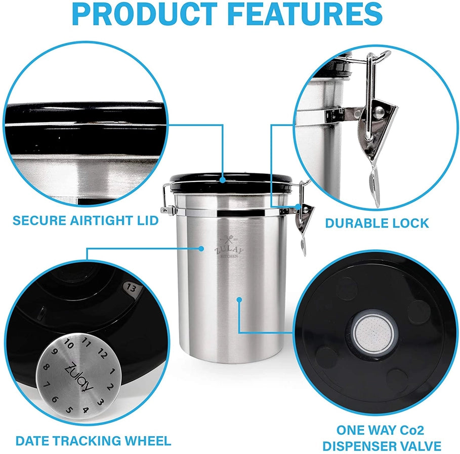 Coffee Canister with Air Filter - Stainless Steel