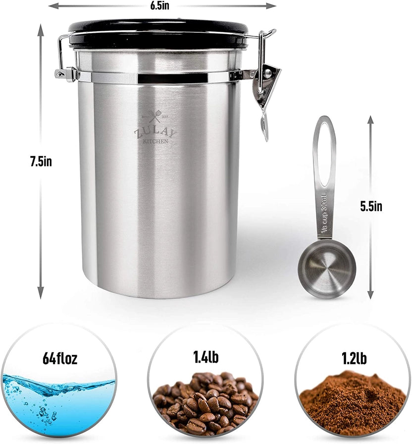 Coffee Canister with Air Filter - Stainless Steel