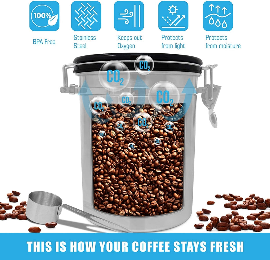 Coffee Canister with Air Filter - Stainless Steel