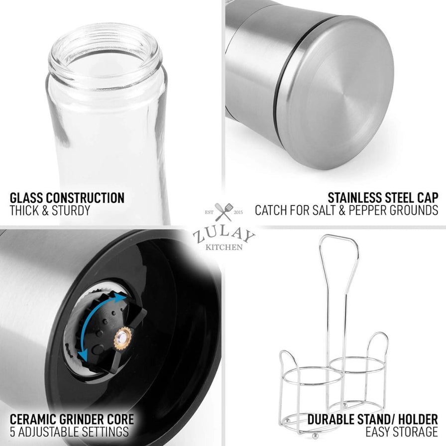 Salt & Pepper Grinder Set with Holder