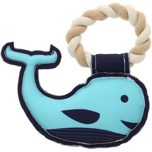 Whale-Y Loved 8" Canvas Dog Toy On Rope