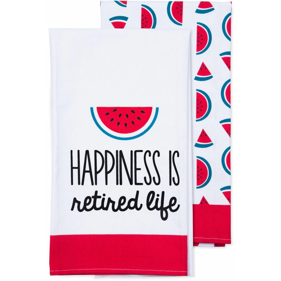 Happiness Is Retired Life Tea Towels Set of 2