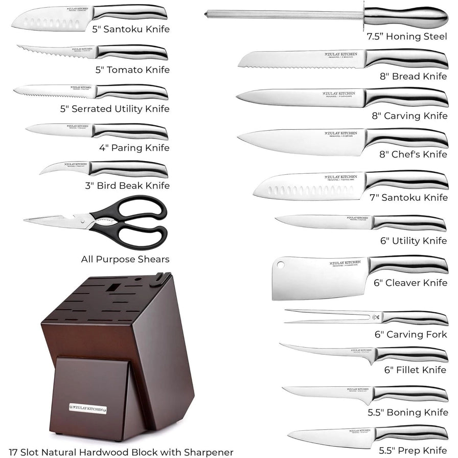 Knife Block Set - 18-Piece with Built in Sharpener