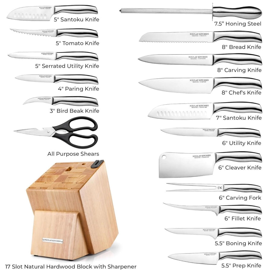 Knife Block Set - 18-Piece with Built in Sharpener