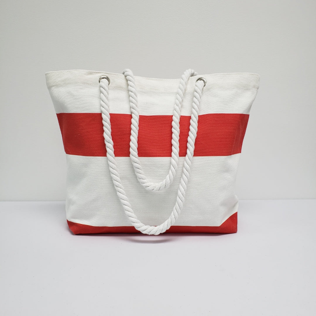 Beach Bag - Red + White Stripe