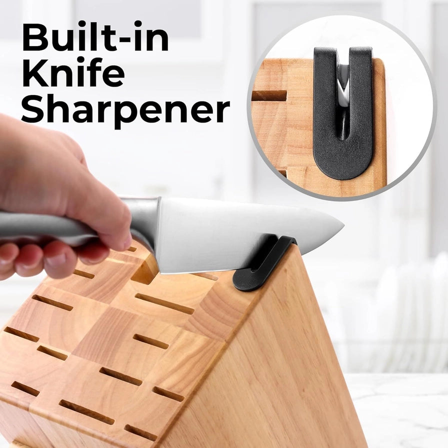 Knife Block Set - 18-Piece with Built in Sharpener